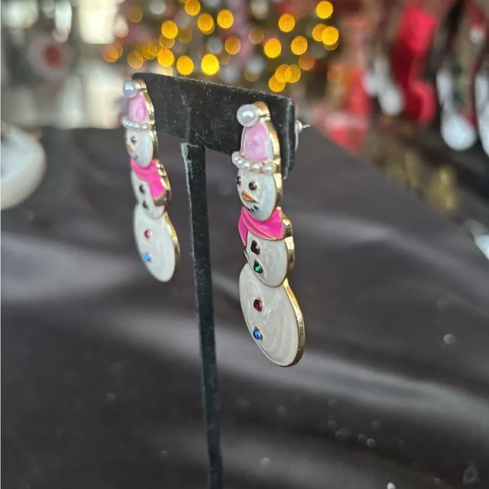 NEW Pink Pearl Stud Snow Woman Earrings NWOT